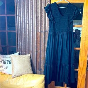 100% Cotton Black Maxi Dress for Women, L/XL